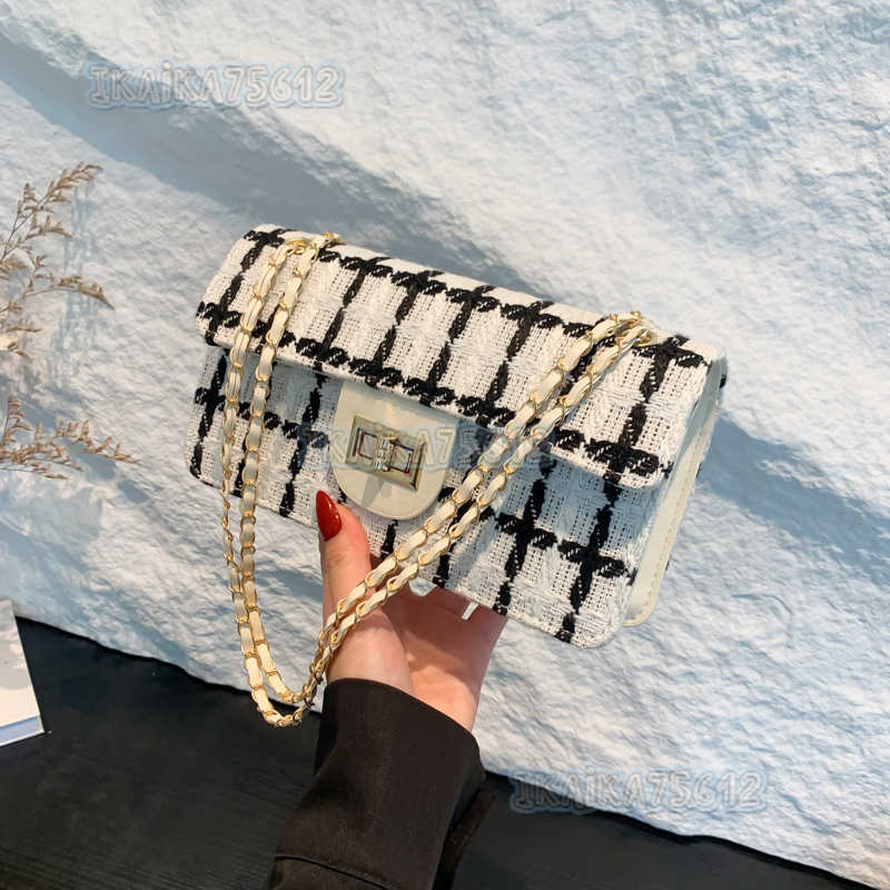 Niche Design Woolen Bag for Women 2024 New Trendy Plaid Chain Shoulder Bag Stylish Versatile Crossbody Bag H250806