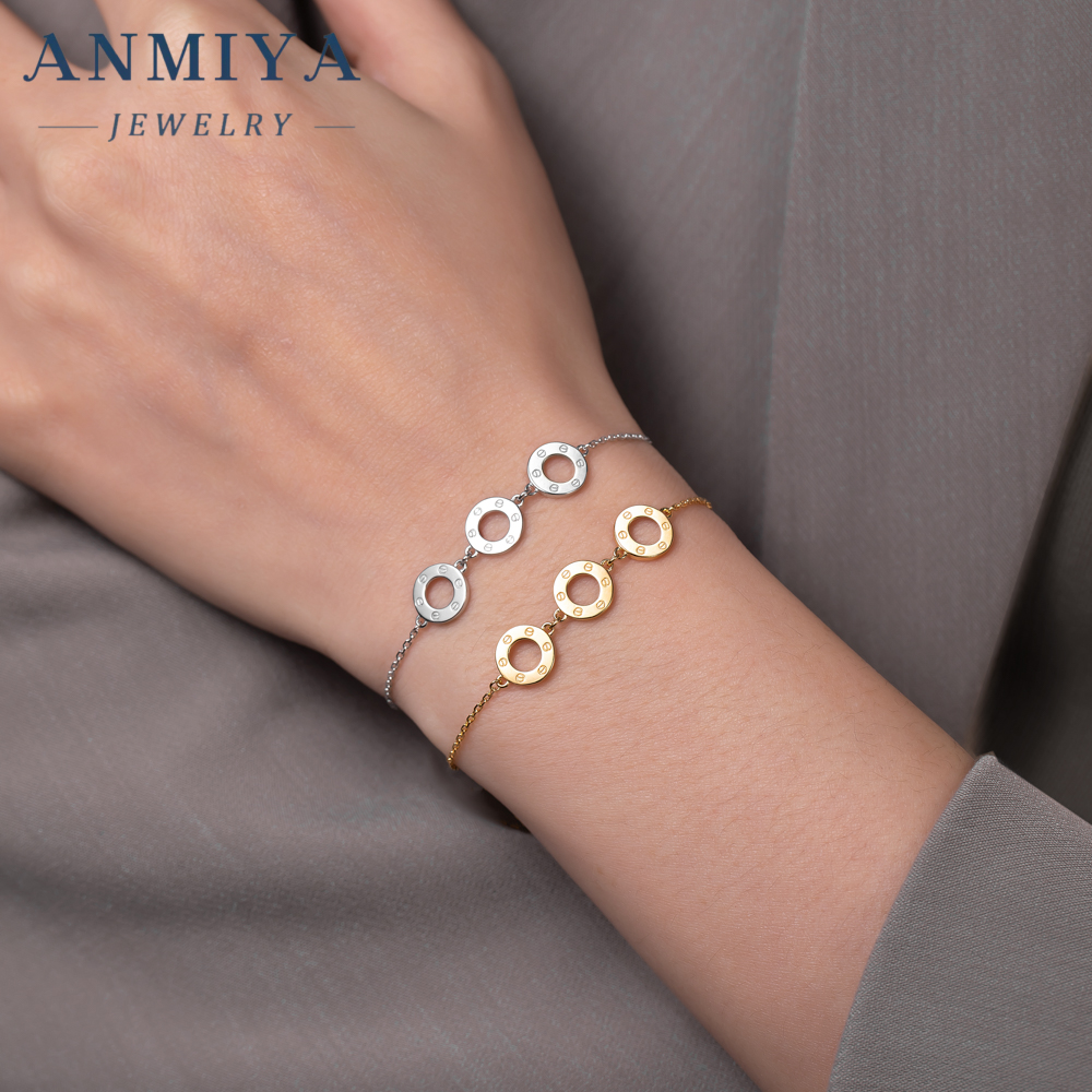 French Luxury Bracelet Three Hollow Out Round Shape 18k Gold Friendship Bracelet 925 Silver