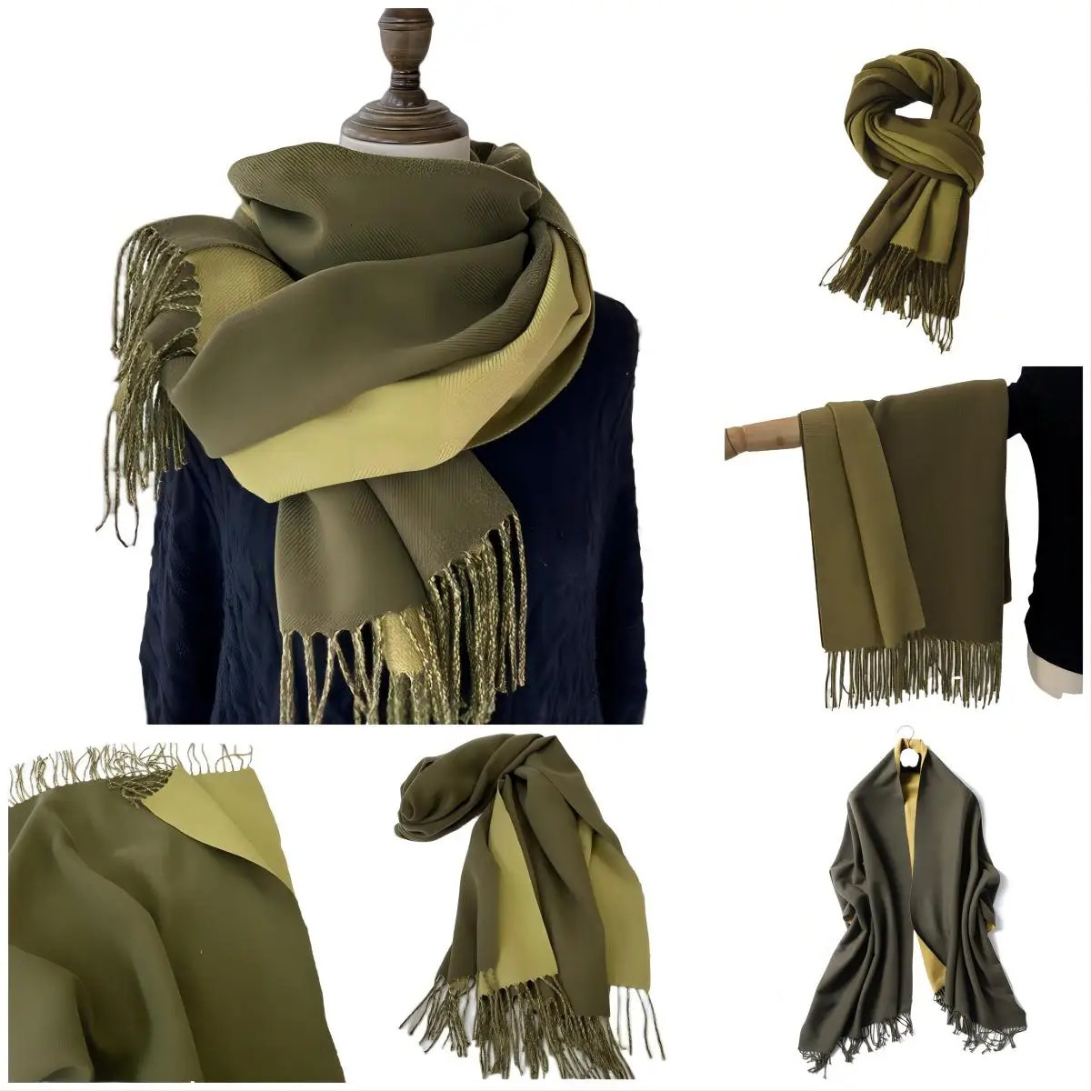 Golexury Winter Double Side Cashmere Scarf Soft Warm Wool Scarves Pashmina Shawl Black Mens Poncho Cashmere Scarf 250805