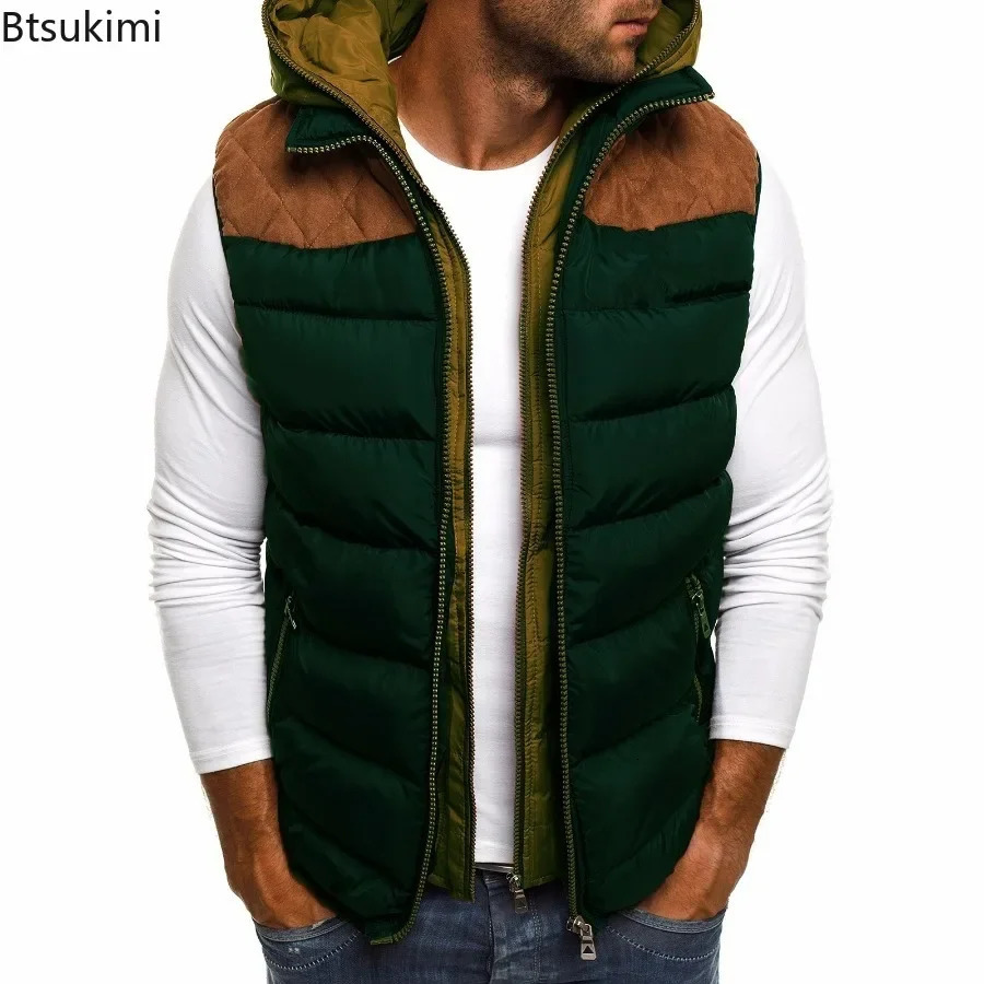 Autumn Winter Mens Down Vest Casual Waistcoat Sleeveless Jackets Male Hooded Vest Outwear Warm Coat Zipper Hooded Jacket Vest 250804