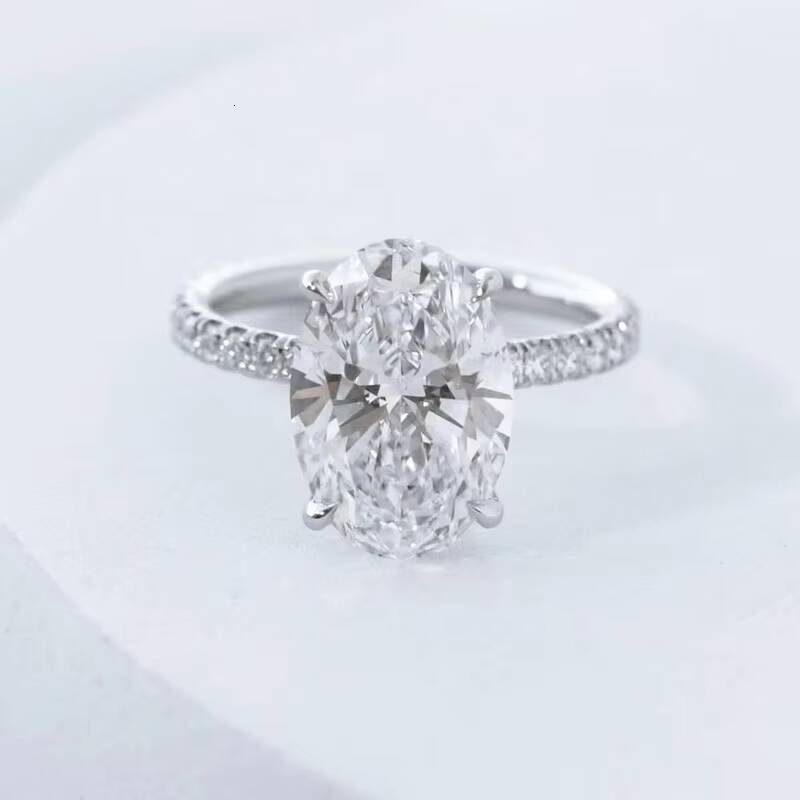 Custom Women 18K Solid Gold Jewelry 3Ct Oval Moissanite Ring with Hidden Halo Wedding Moissanite Engagement Rings