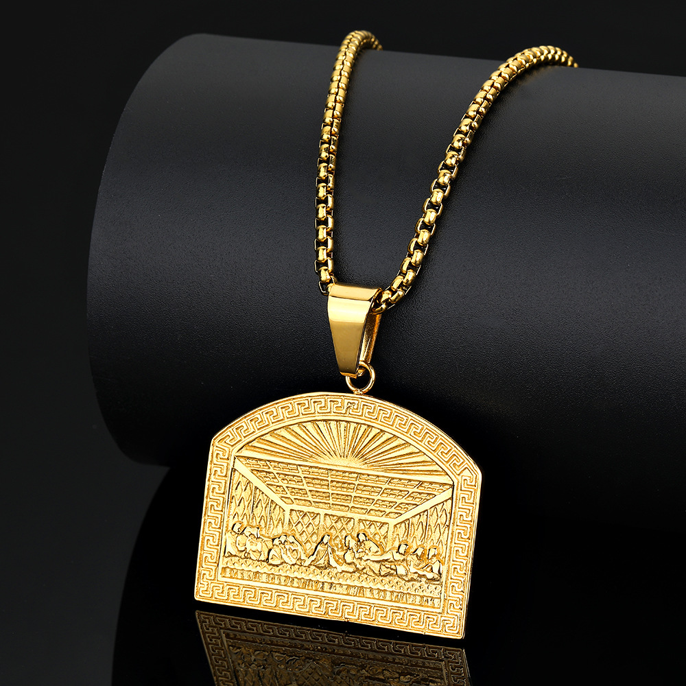 Hip Hop Last Supper Jesus Pendant Necklace Stainless Steel Gold Plated Jewelry