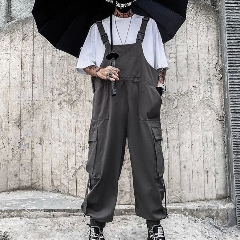 Mens Jumpsuit Womens Suspenders Hiphop Overalls Pants Male Loose Casual Long Trousers Solid Color Pockets Cargo 250804