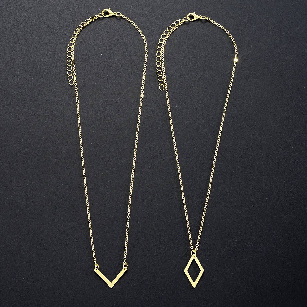 New Unique Originality Geometry V Word Rhomboid Pendant Necklace for Women Two-Piece Set Collarbone Chain Paty Jewerly Gifts Jewelry for Women