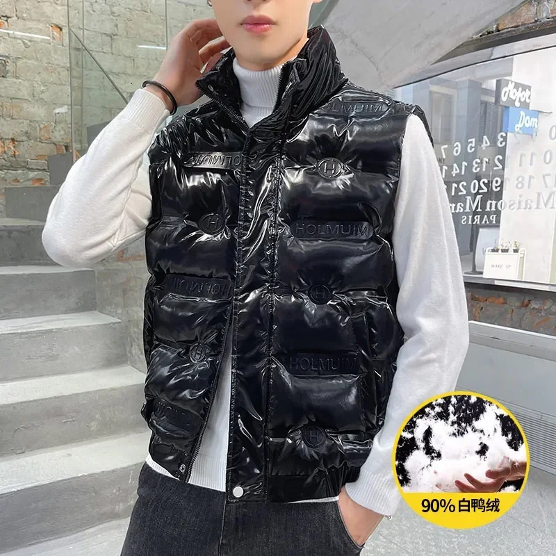 90% white duck down Waistcoat male Gielt Casual black sliver vests Man DOWN vests Thicken Men Winter Warm casual Bright Vest 250804
