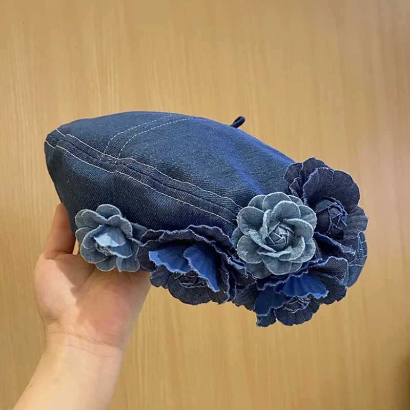 Ladies New Denim Beret Hats Flower Cowboy Vintage Luxury Hat Women Retro Casual Painter Hat Female Trend Spring Autumn Hat XJ250807