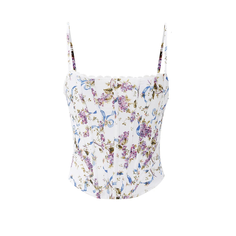 Oligai Summer Cropped Top Women 2025 Arrivals Floral Print Sexy Corset Short Lace Up Camis Clothing 250807