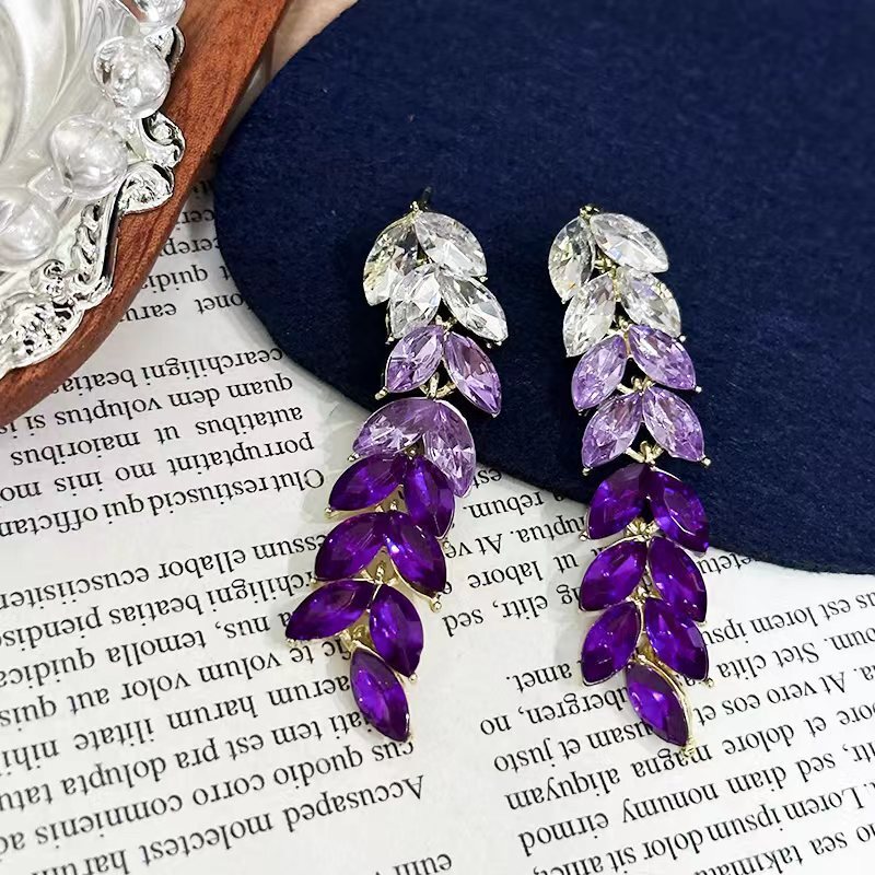 Colored Diamond Tassel Wheat Women's Long Earrings Free Shipping Designer Luxury Fashion Super Bright Earrings European And American Style Ear Ac