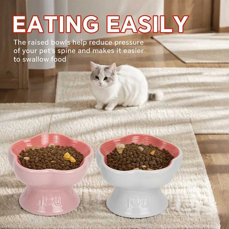 Ceramic High Footed Heart-shaped Slanted Mouth Pet Water Bowl Neck Protection Splash Proof for Cats and Dogs Feeding Bowl Y250806