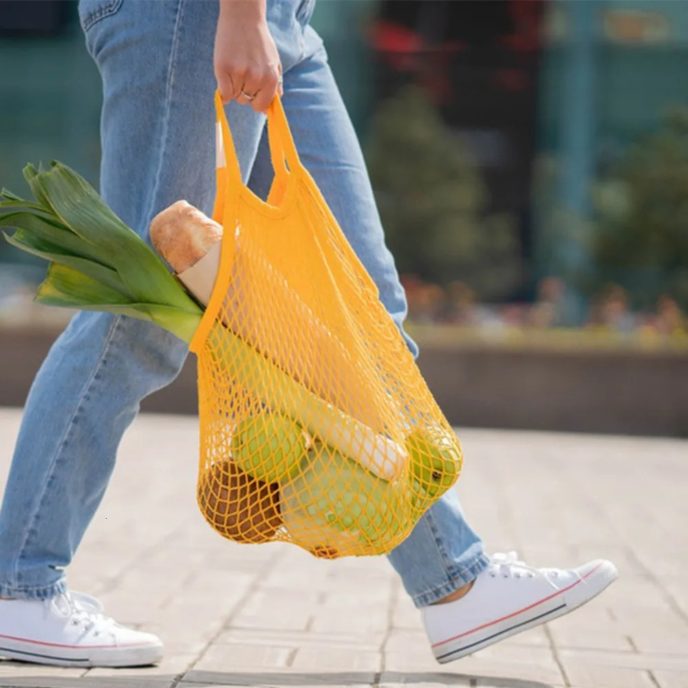 Reusable Grocery Bags Fruit Vegetable Net Bag Washable Cotton Mesh String Organic Organizer Handbag Short Handle Top-Handle Bags 250804