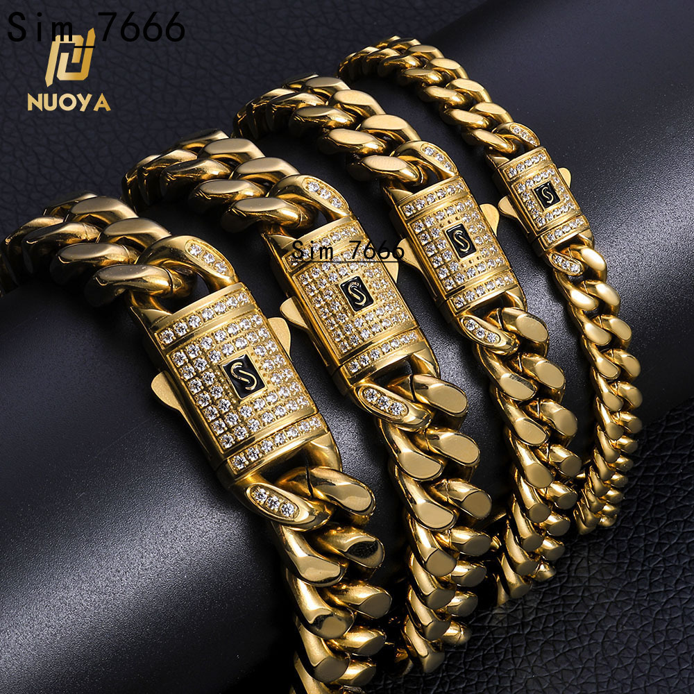 Hip Hop Monaco Stainless Steel Diamond Buckle With Four Sided Grinding Chain Iced Out Moissanite Clasp 14K Gold Bracelet