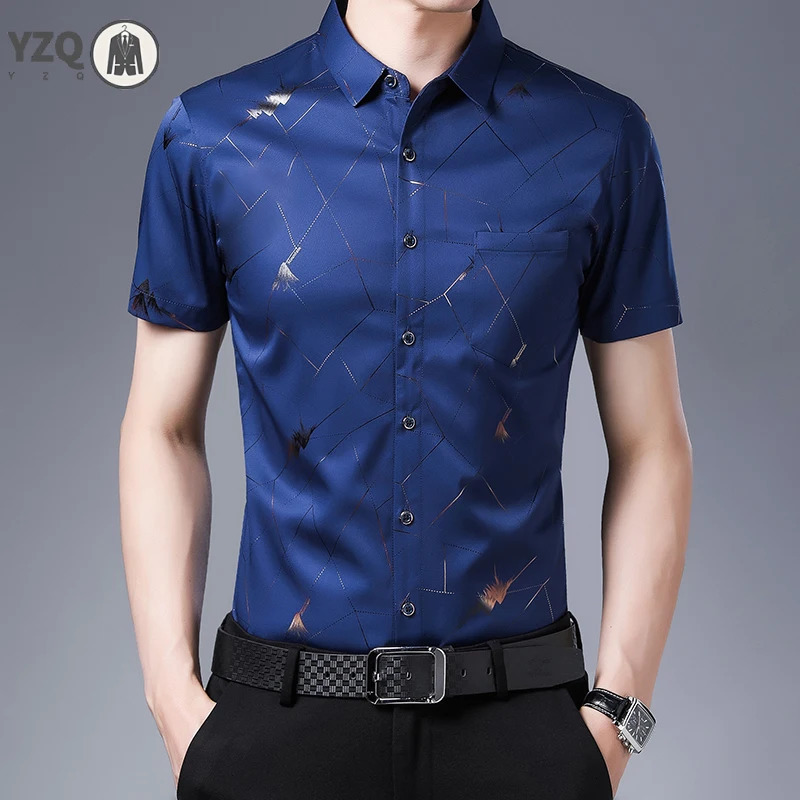Mens Casual Printed Short Sleeved Lapel Shirt for Summer Fashion Comfort No Ironing Wrinkle Resistant Top 250807