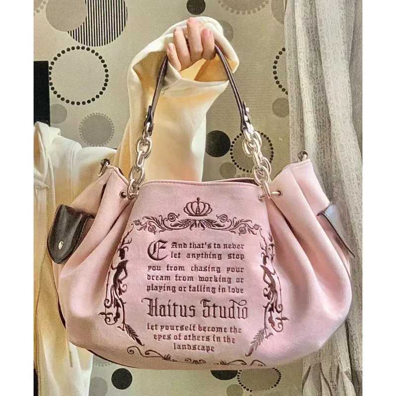 Embroidery Letter Tote Bag Women New In Large Capacity Gothic Handbag Free Shipping Niche Design Soft Crossbody Bag Z250807
