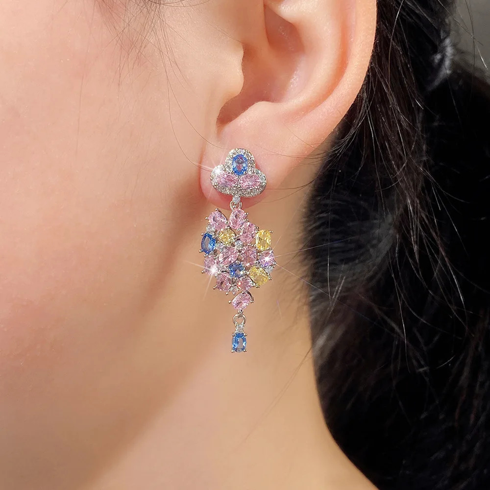 ious Colorful Cubic Zircon Earrings For WeddingFlower CZ Dangle 925 SIlver Needle Earring For Women Pretty Jewelry 250805