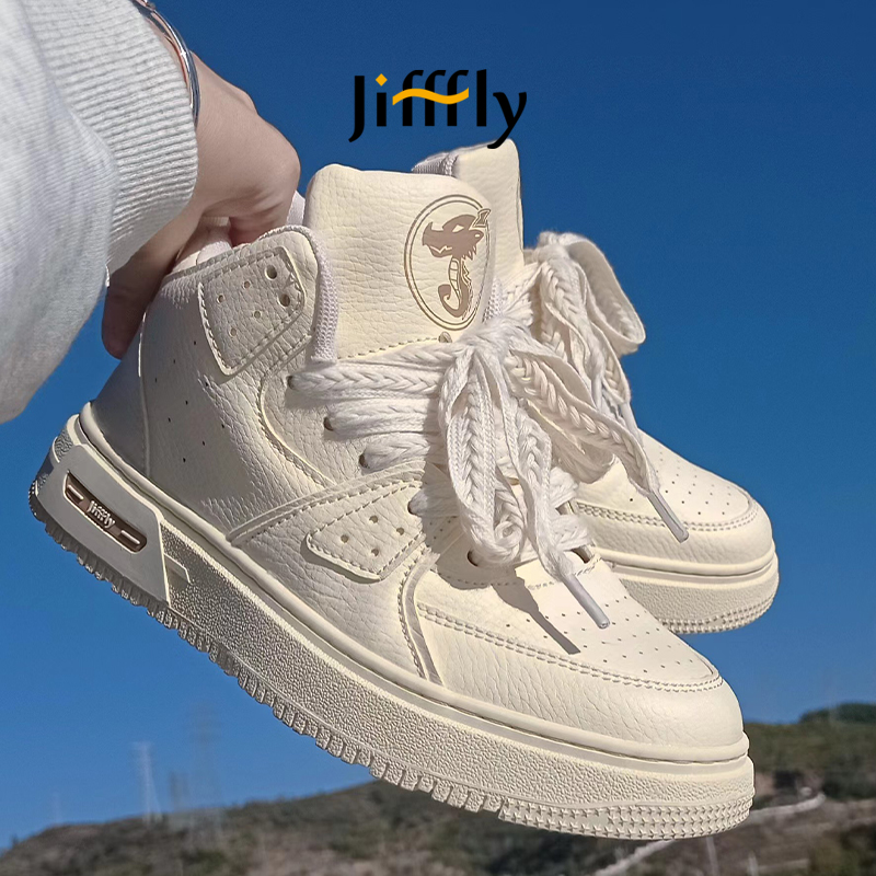 Jifffly Fashion Matching High-Top Breadboard Men, Black and Panda Color White Shoes for Height Increase, Couple's Trend Brand