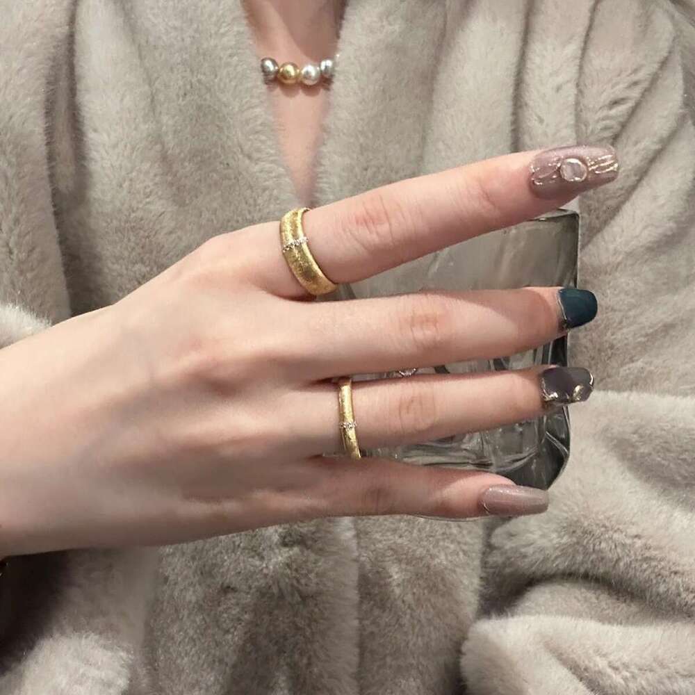 French Style Light Luxury Brushed Craft Italian Vintage Wide Narrow Version Couple Rings Adjustable Open Ring