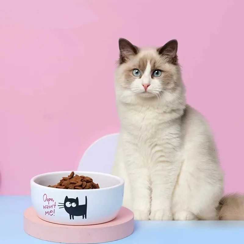 Cartoon Small Black Cat Pet Food Bowl Ceramic Universal Easy To Clean Bowl Safe Harmless Pet Supplies for Dog Cat Accessories Y250806