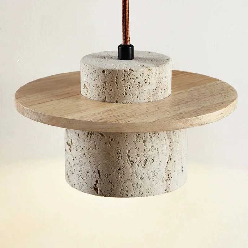 Japanese Style Chandelier Bedroom Bedside Led Pendant Lamp Vintage Stone Wood Cream Lighting Fixtures Home Room Decor Light X250807
