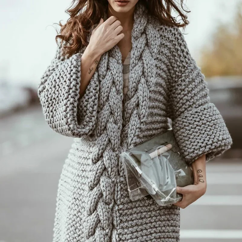 Hand-woven Split Wild Tassels Hook Twist Sweater Coat Crocheted Cardigan Autumn and Winter Thick Long Lantern Sleeve Crop Tops 250804
