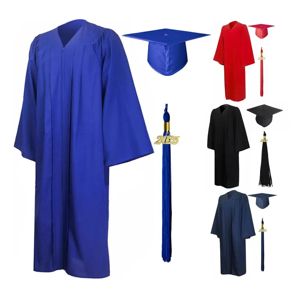 Graduation Outfit Arts Student Robe with V Neck Hat Bachelor Uniform for Doctor Party Knee Length Long 250729