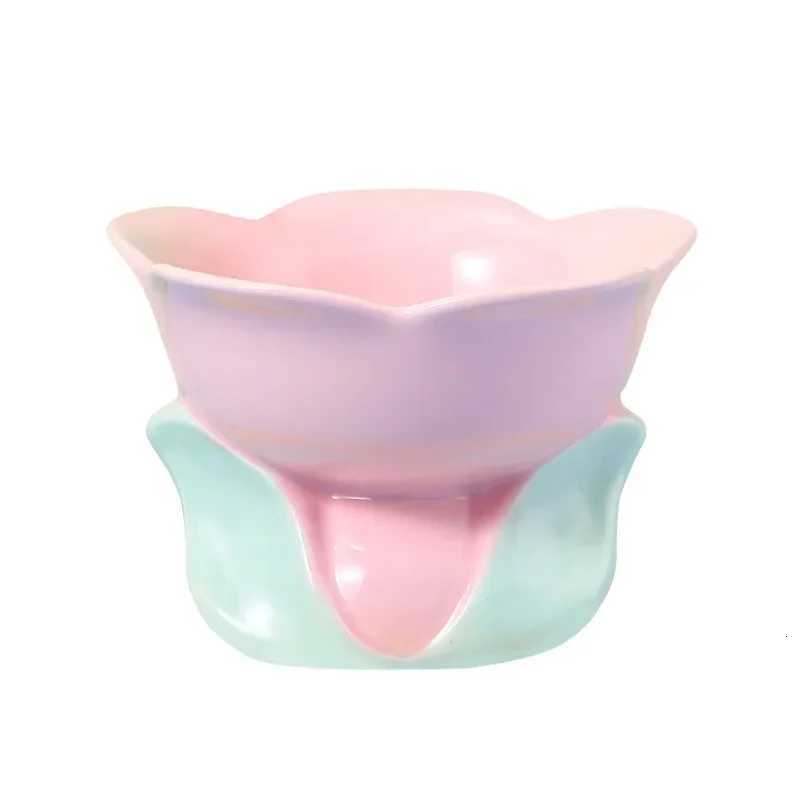 Cute Ceramic Cat Bowl High Foot Plate Non-slip Flower Shape Dog Puppy Feeder Feeding Food Water Protection Cervical Pet Supplies Y250806