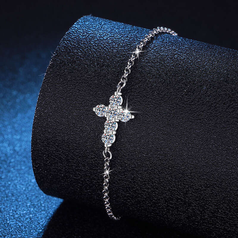 Iced Out VVS Moissanite D Color 1 ct for Women Style Simple Cross Bracelet Adjustable