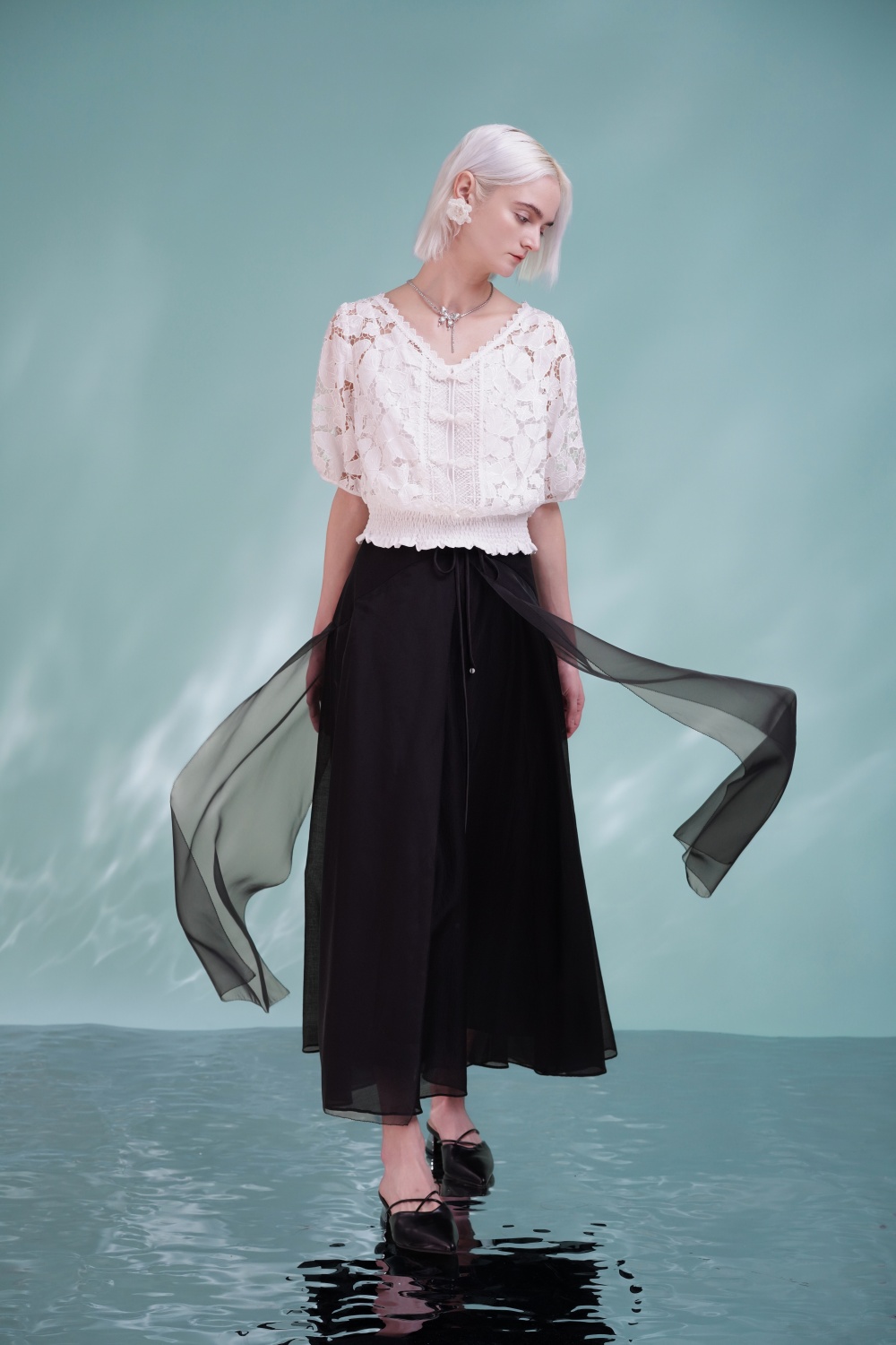 Women's Summer Tops 2025 Dressy Casual Short Sleeves V Neck Buttons Hollow Out Lace Embroidered Blouses Shirts 6112531