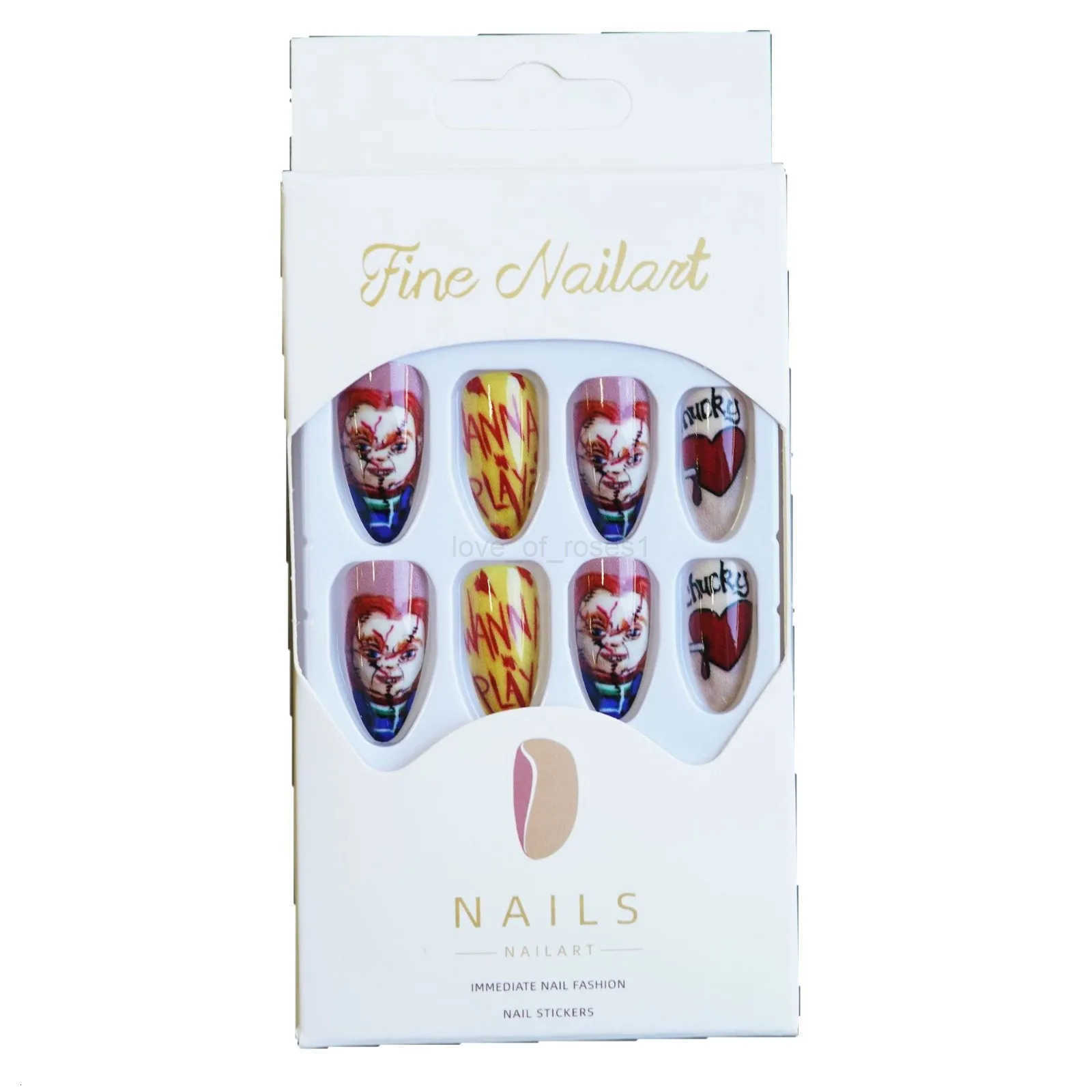 2025 Halloween False Nails European Ghost Witch Pumpkin Almond Fake Nails Tips Wearable Detachable Press-on Nails for Women Z250807