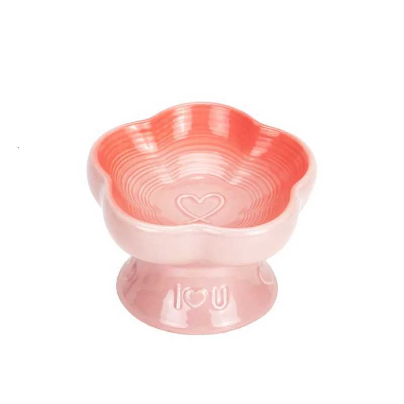 Ceramic High Footed Heart-shaped Slanted Mouth Pet Water Bowl Neck Protection Splash Proof for Cats and Dogs Feeding Bowl Y250806