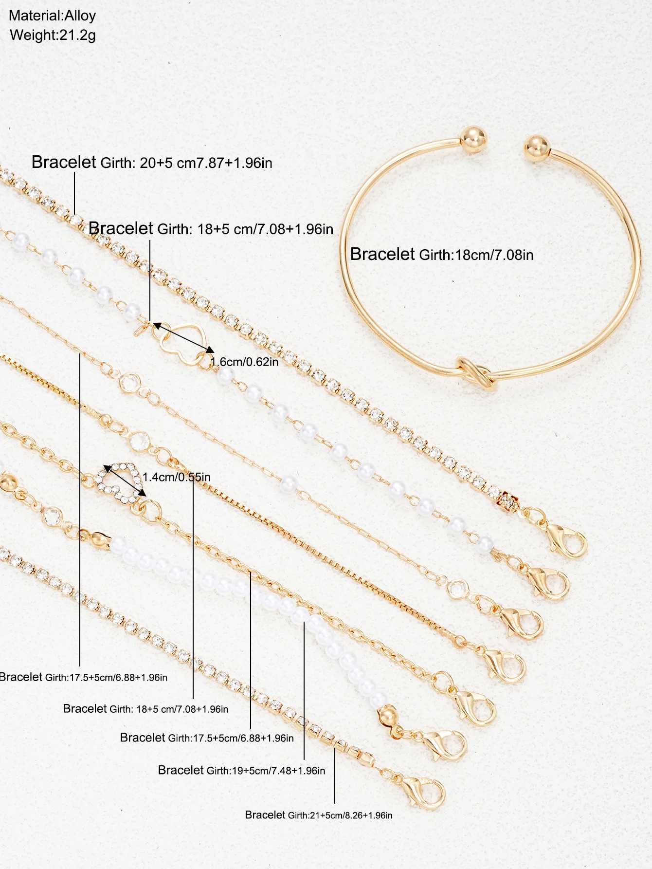 8-Piece Elegant Heart Rhinestone Stacked Bracelets For Women Gold Color Multi-Strand Pearl Chain Bracelet Party Fashion Jewelry W250807