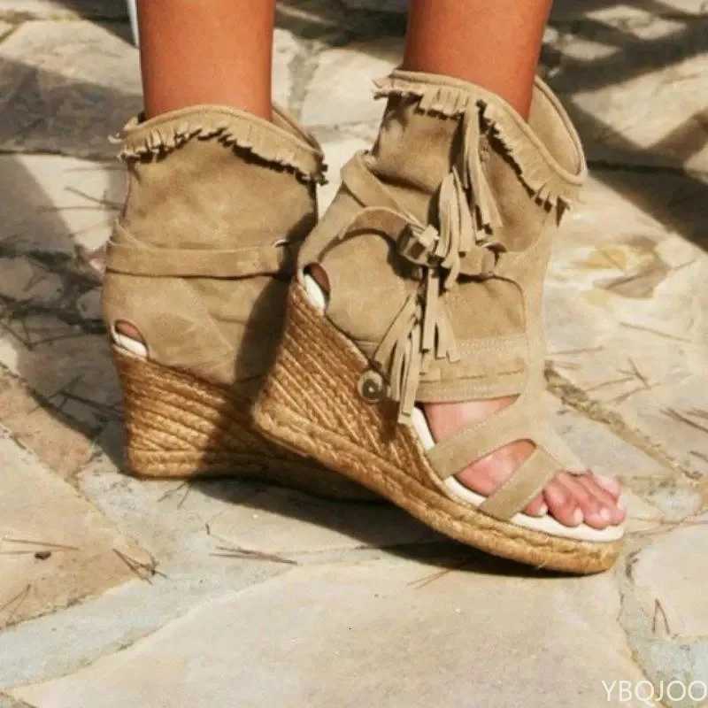 34-43 Size Summer Ladies Sandals Plus Size Womens Shoes Platform Wedge Tassel Shoes Closed Toe Fish Mouth Womens Shoes XJ250807