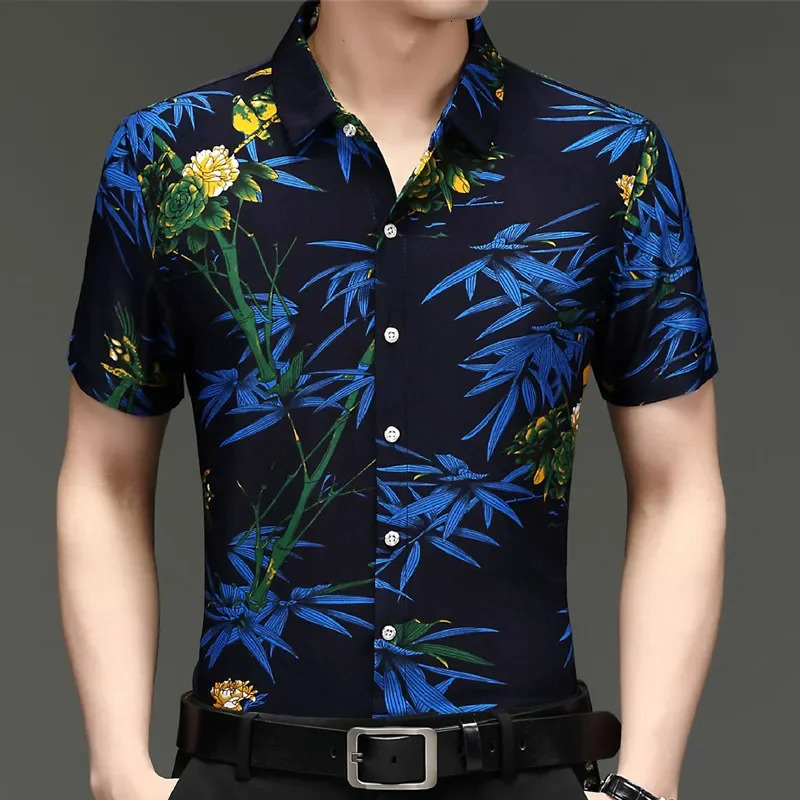 Summer Mens Flower Animal Pattern Short sleeved Shirt Top 250807