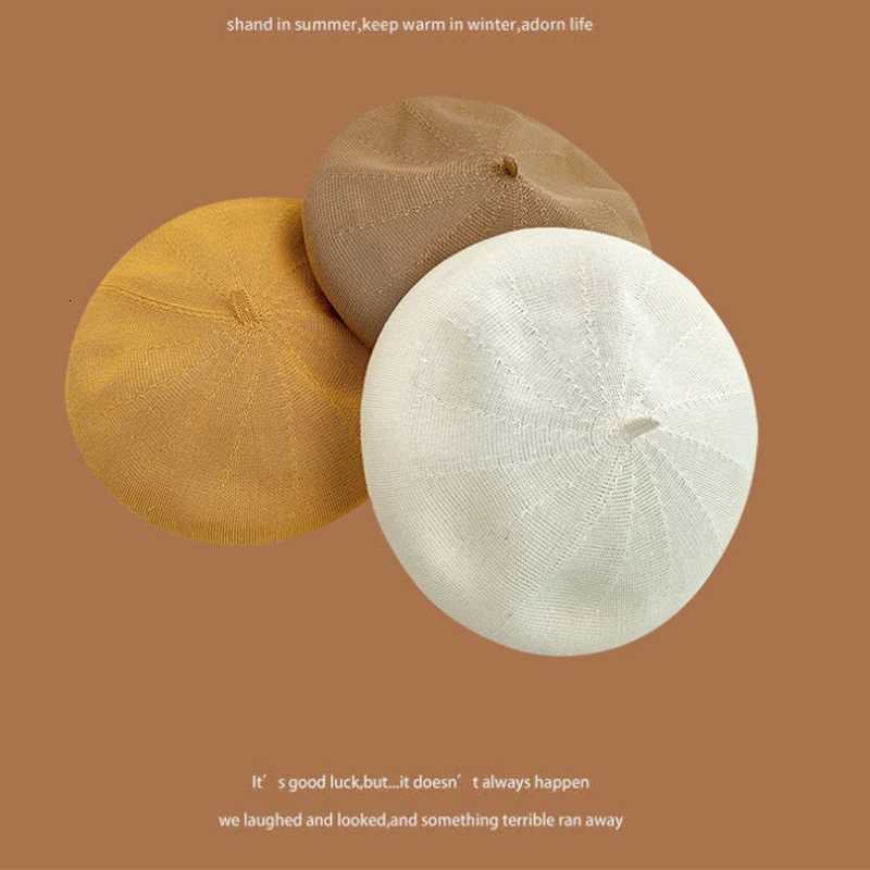 Womens Summer Beret Hat Cotton Breathable Knit Slouchy Beanie Solid Color French Retro Fashion C for Women Casual Outfit XJ250807