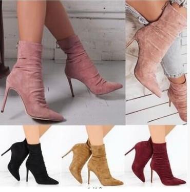 Women's Fashion Pointed Toe Stiletto Heel Suede Ankle Boots Rear Zipper Dressy Mid Calf Boots (Black, Burgundy, Khaki, Pink, Yellow)