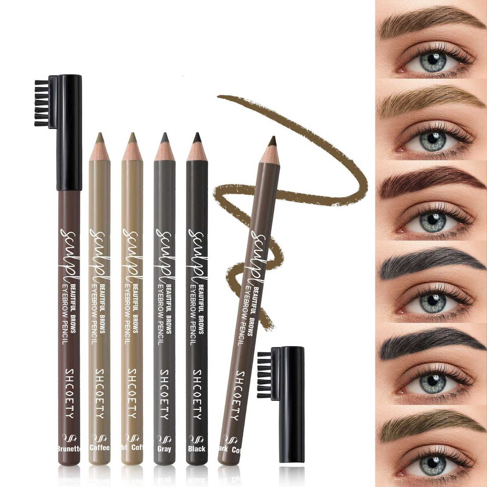 6 Colors Eyebrow Pencil Makeup Waterproof Sweatproof Tattoo for Eyebrows Enhancer Wooden Eyebrow Pencil Wild Eyebrows Cosmetics W250807