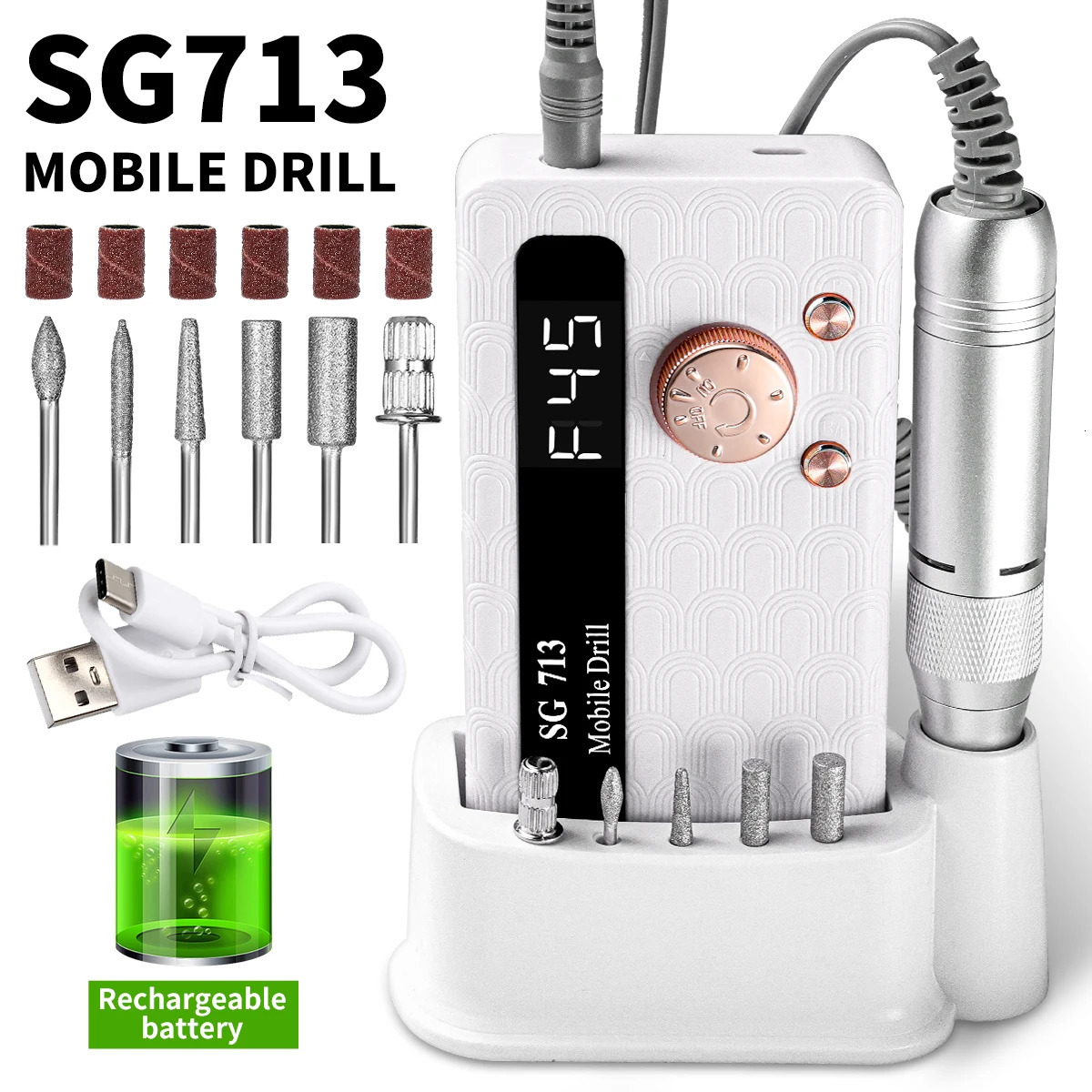 45000RPM Electric Nail Drilling Machine Low Noise Rechargeable Nail Gel Polishing Machine Suitable for Nail Art Salon Tools 250807