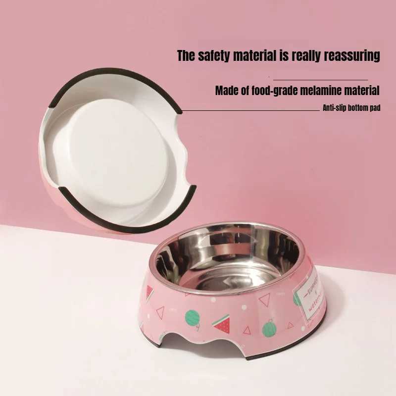 Stainless Steel Pet Bowl Cat Feeder Drinker Supplies Kitten Puppy Food Feeding Water Drinking Non Slip Bowls Pet Accessories Y250806