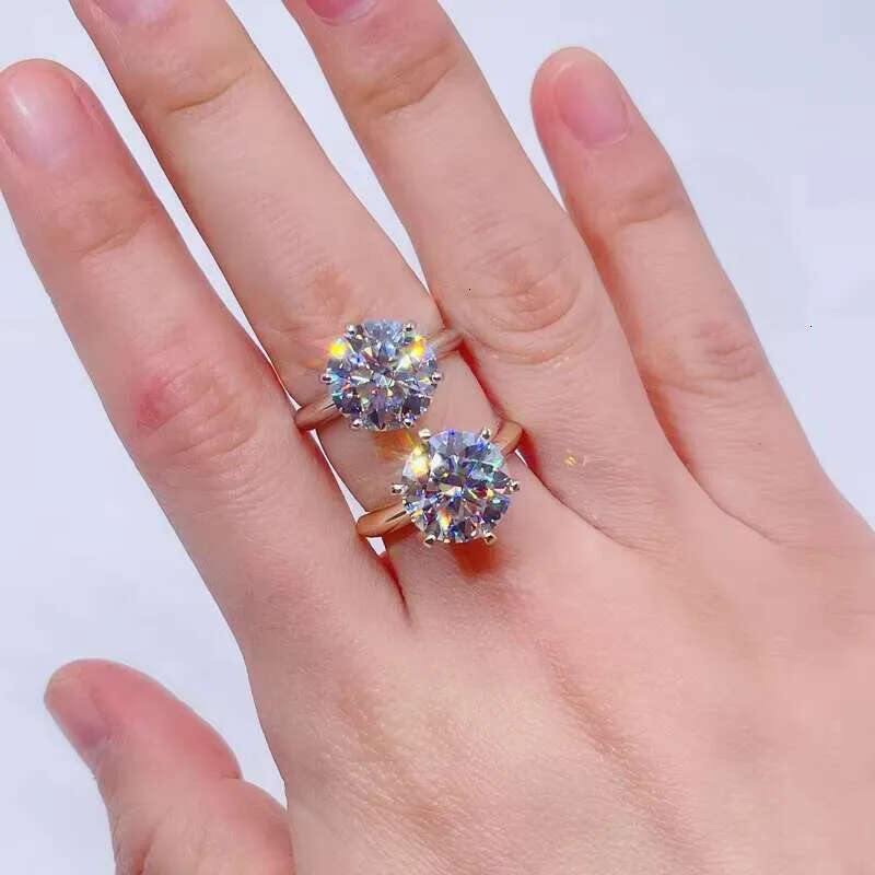 Ready to Ship Engagement Solitaire Dia 6 Prongs Sier Moissanite Ring