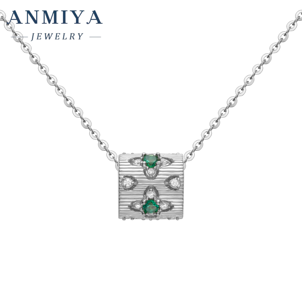 Custom High Quality Glaring S925 Silver Green Zircon Beat Gift 925 Sterling Silver Necklace