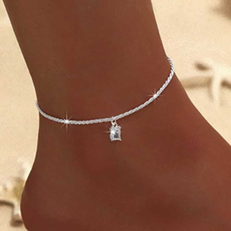 Sparkling Thin Chain Anklet For Women Zircon Heart Cross Pendant Double Layer On Leg Foot Trendy Summer Beach Jewelry Y250805
