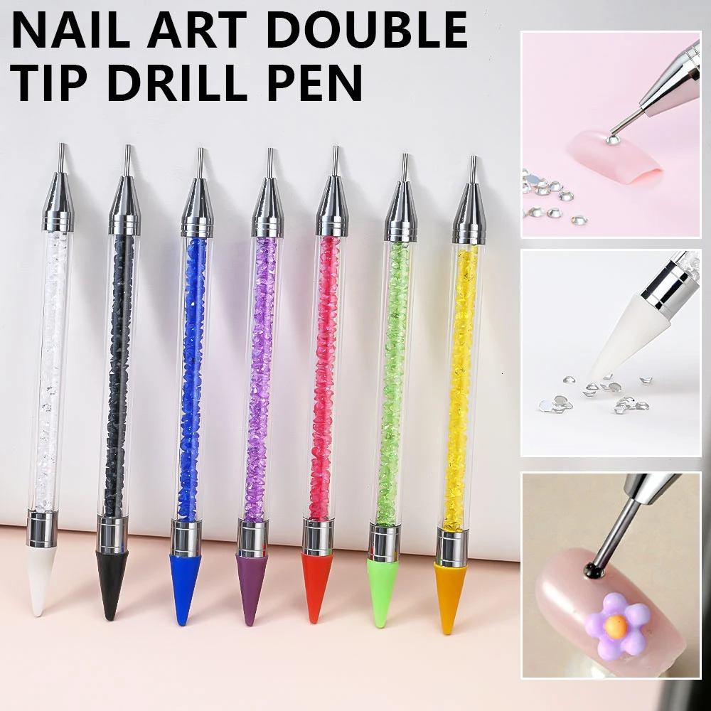 1Pcs Nails Art Dotting Point Drill pen Crystal Double Head Rhinestone Gem Charms Picker Up Pen Wax Pencil Manicure DIY Tool 250814
