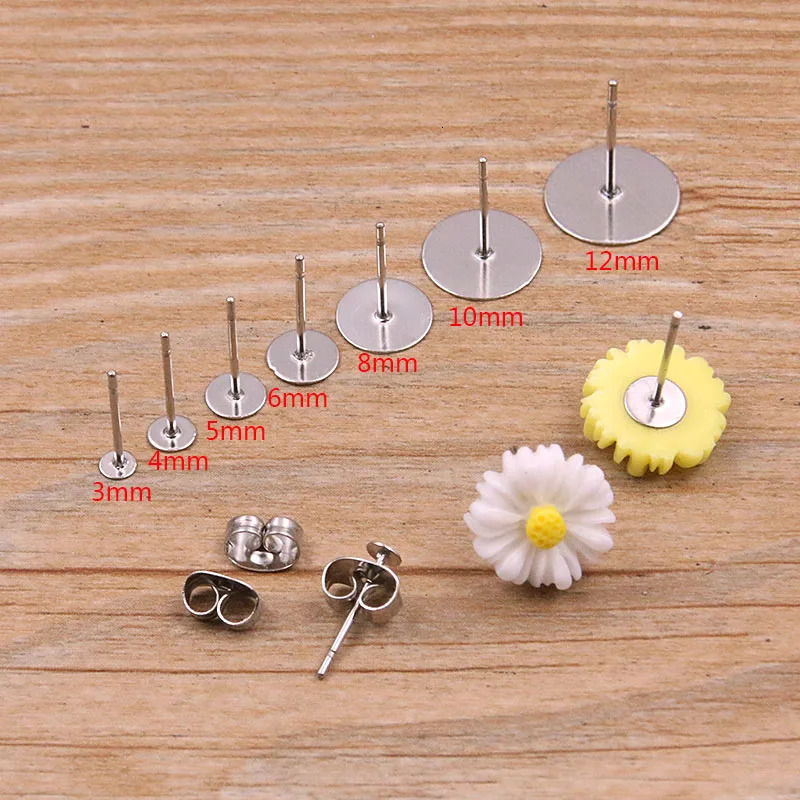 50100pcs 2 Color Stainless Steel Earring Studs Blank Post Base Pins With Plug Findings Ear Back For DIY Jewelry Making 250804