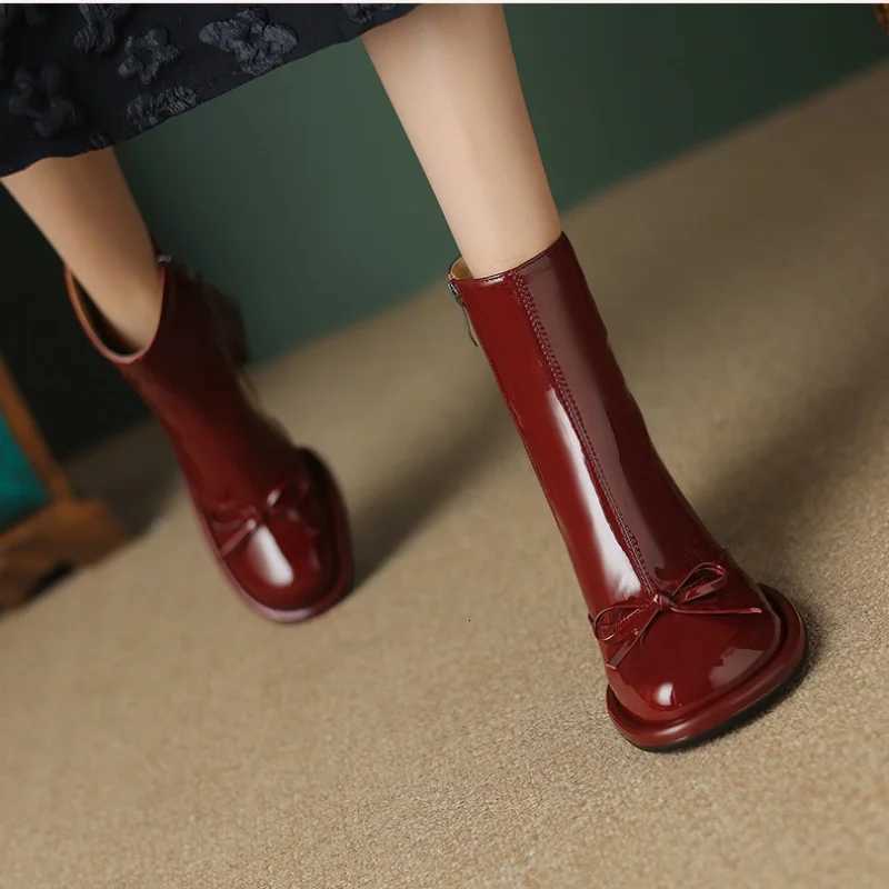 Spring and Autumn New Style Bow Round Toe Square Heel Zipper Short Boots Elegant Sexy Temperament Casual Womens Boots XJ250807