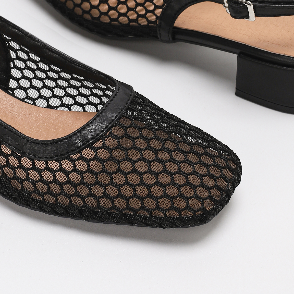 Sandals Women Shoes Stylish square toe casual party/Office buckle breathable solid color perforated mesh high heels