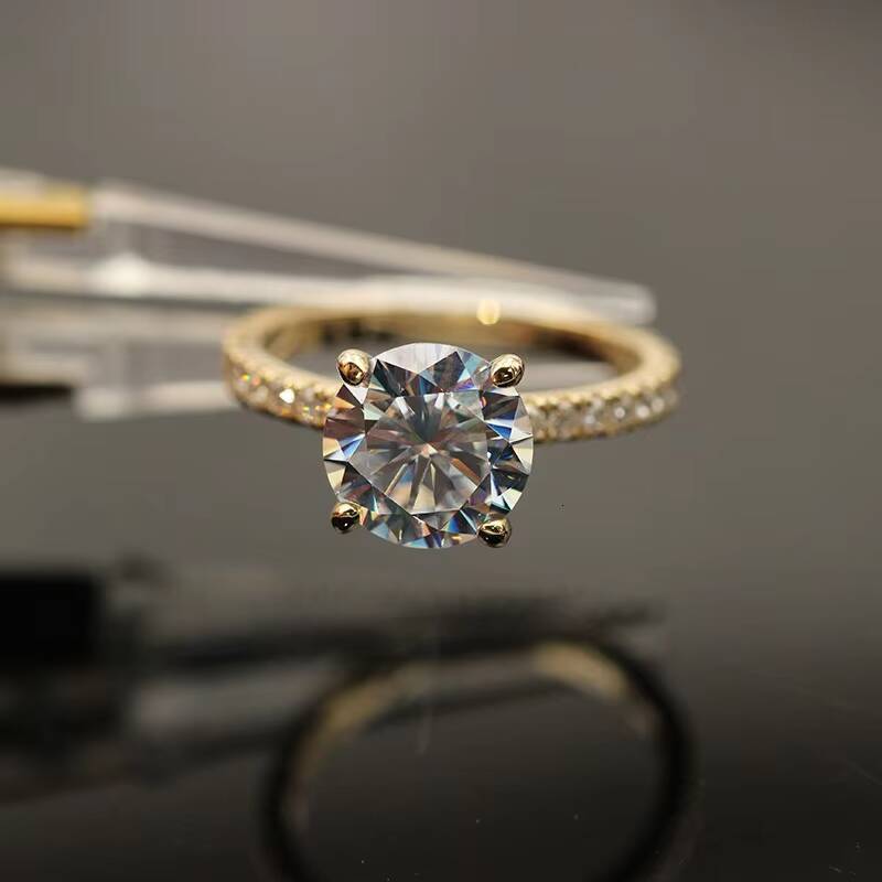 High Quality Gold Moissanite Wedding Ring Pass Diamond Tester Round Cut 2CT Moissanite 18k Gold Engagement Rings