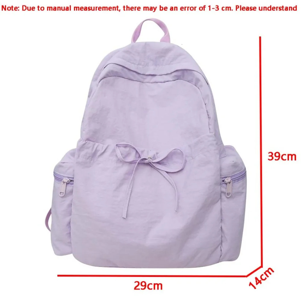 Student Backpack Womens Japanese Style Lightweight and Fashionable Backpack Solid Color Simple Bow Casual Travel Backpack 250807