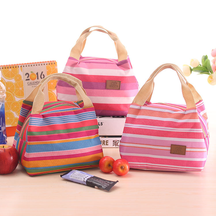 Free Shipping Designer Luxury Korean Style Waterproof Striped Bento Bag Insulated Bag Lunch Box Bag Cold Preservation Fresh-keeping Lunch Handbag