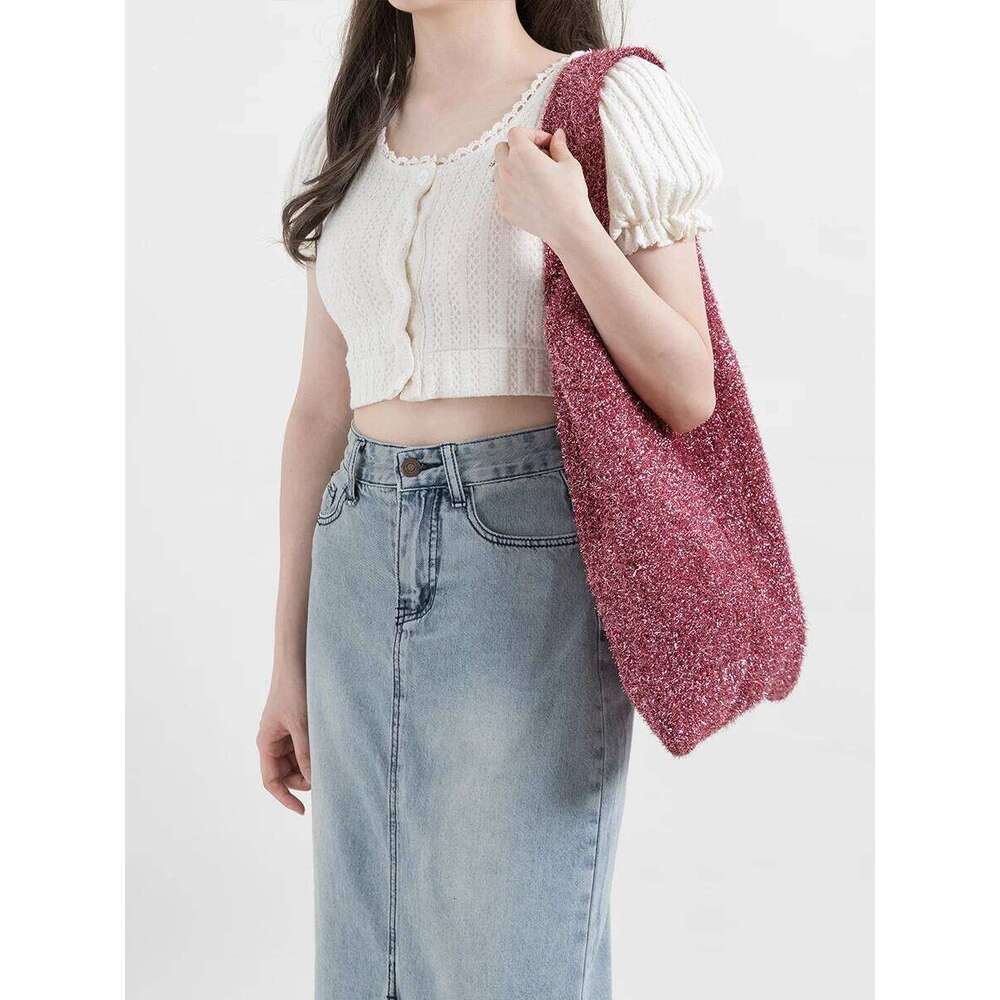 Designer Bag Luxury Bag Casual Sequins Knitted Women Shoulder Bags Colorful Crochet Lady Handbags Hobos Large Capacity Tote Bag Big Shopper Purses 202