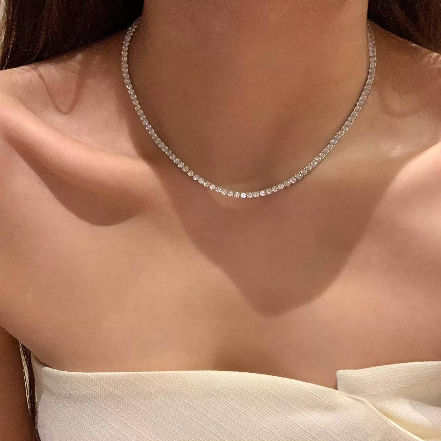 Custom tennis necklace jewelry 925 pure silver 2mm 3mm 4mm moissanite tennis necklace