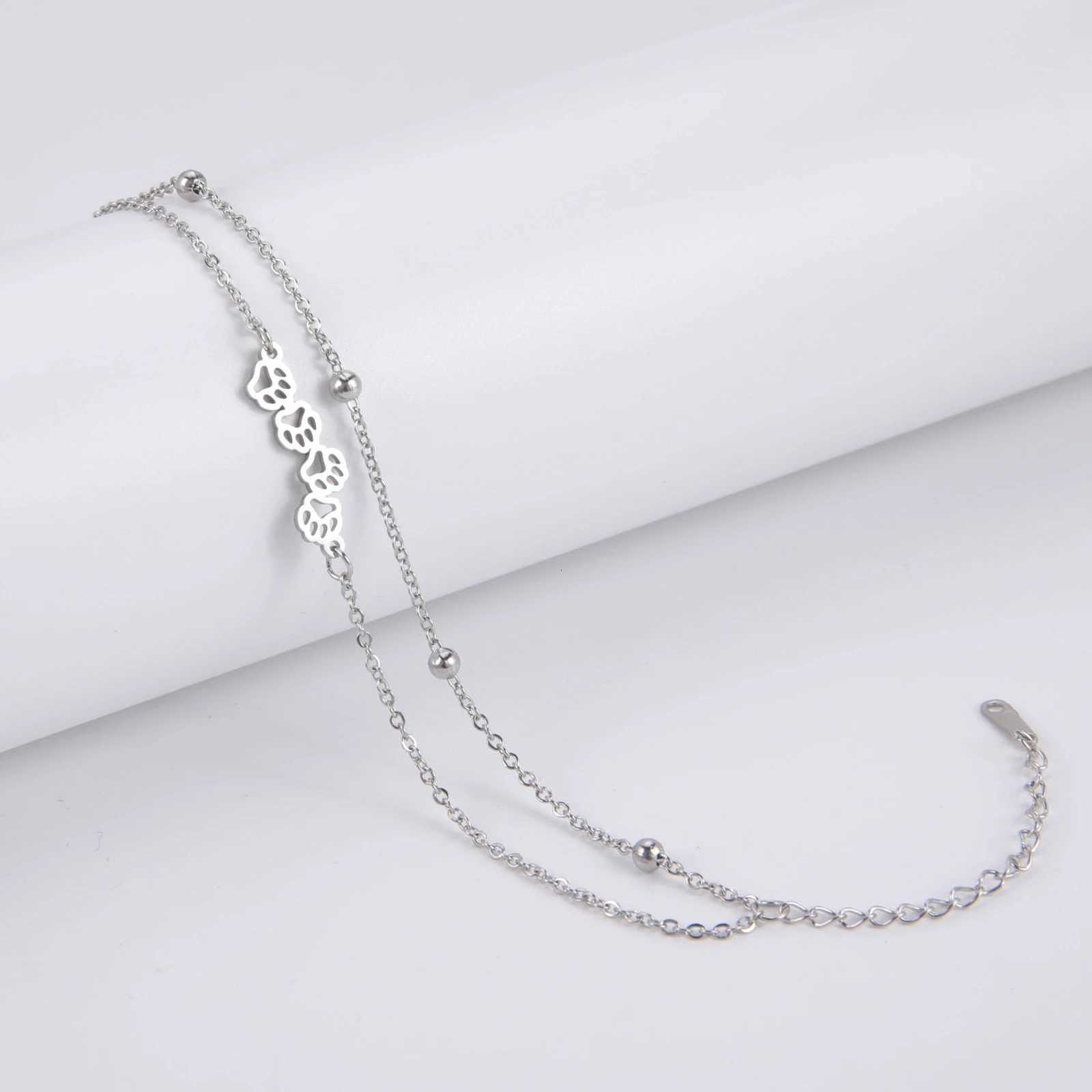 Kkjoy Fashion Cute Stainless Steel Gold Color Hollow Cat Dog Paw Anklet For Women Female Animal Charm Jewelry Gift Y250805